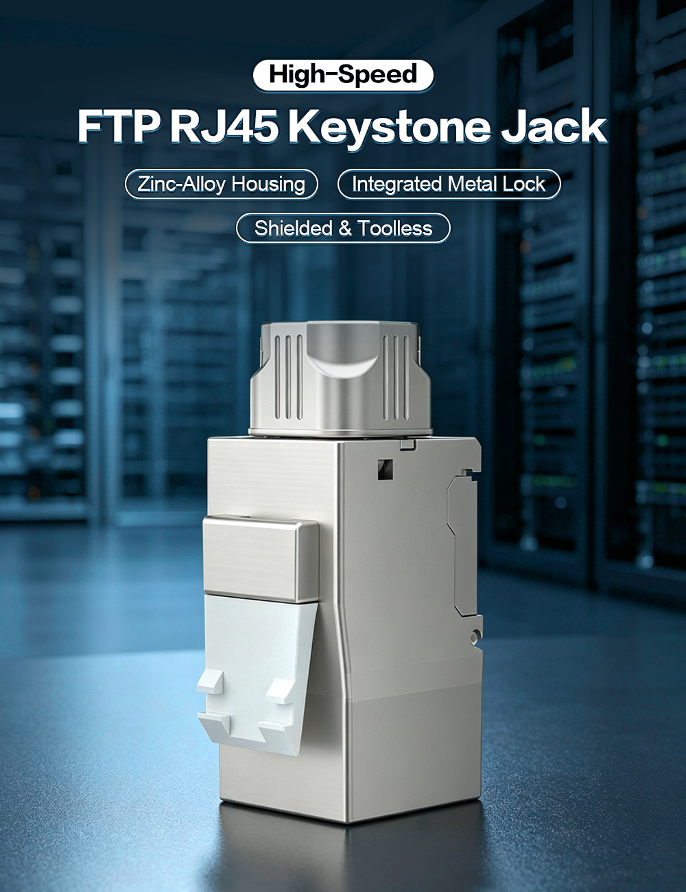 Shielded Toolless RJ45 Keystone Jack with Metal Cable Lock