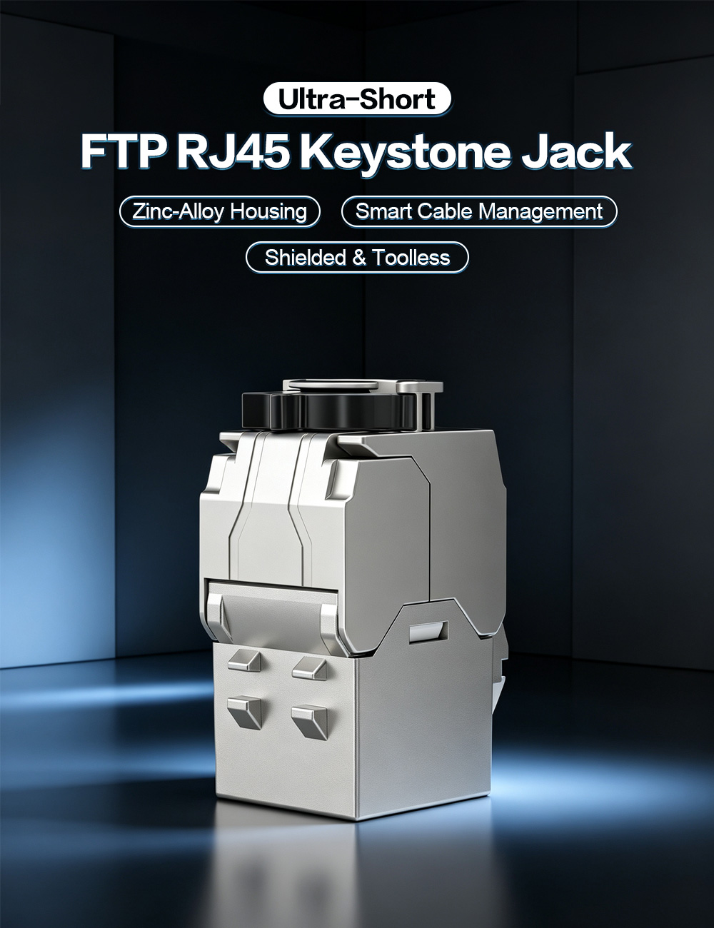Ultra-Short Shielded Toolless RJ45 Keystone Jack