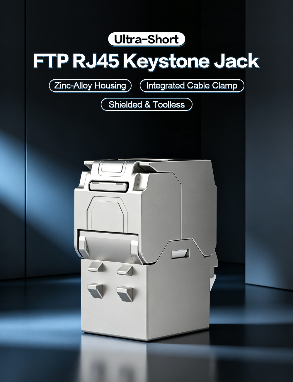 Low-Profile Shielded Toolless RJ45 Keystone Jack
