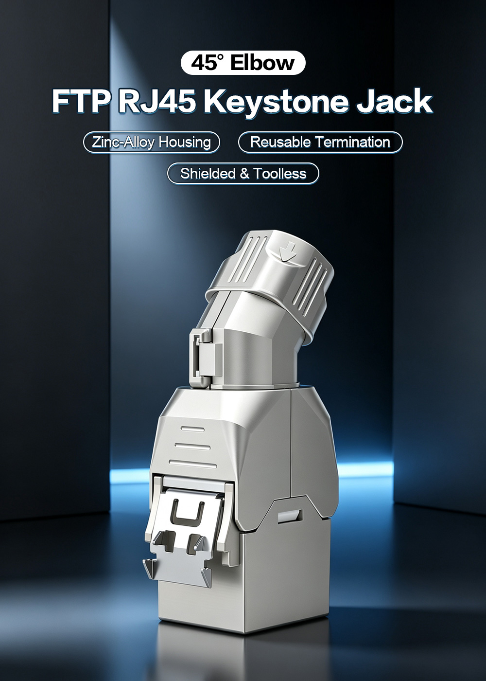 45° Angled Shielded Toolless RJ45 Keystone Jack