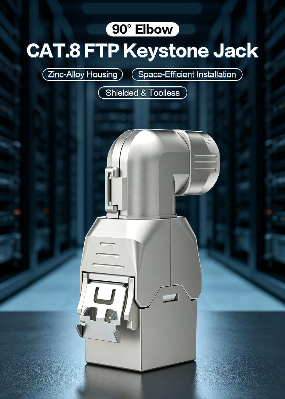 90° Angled Shielded Toolless Cat.8 RJ45 Keystone Jack