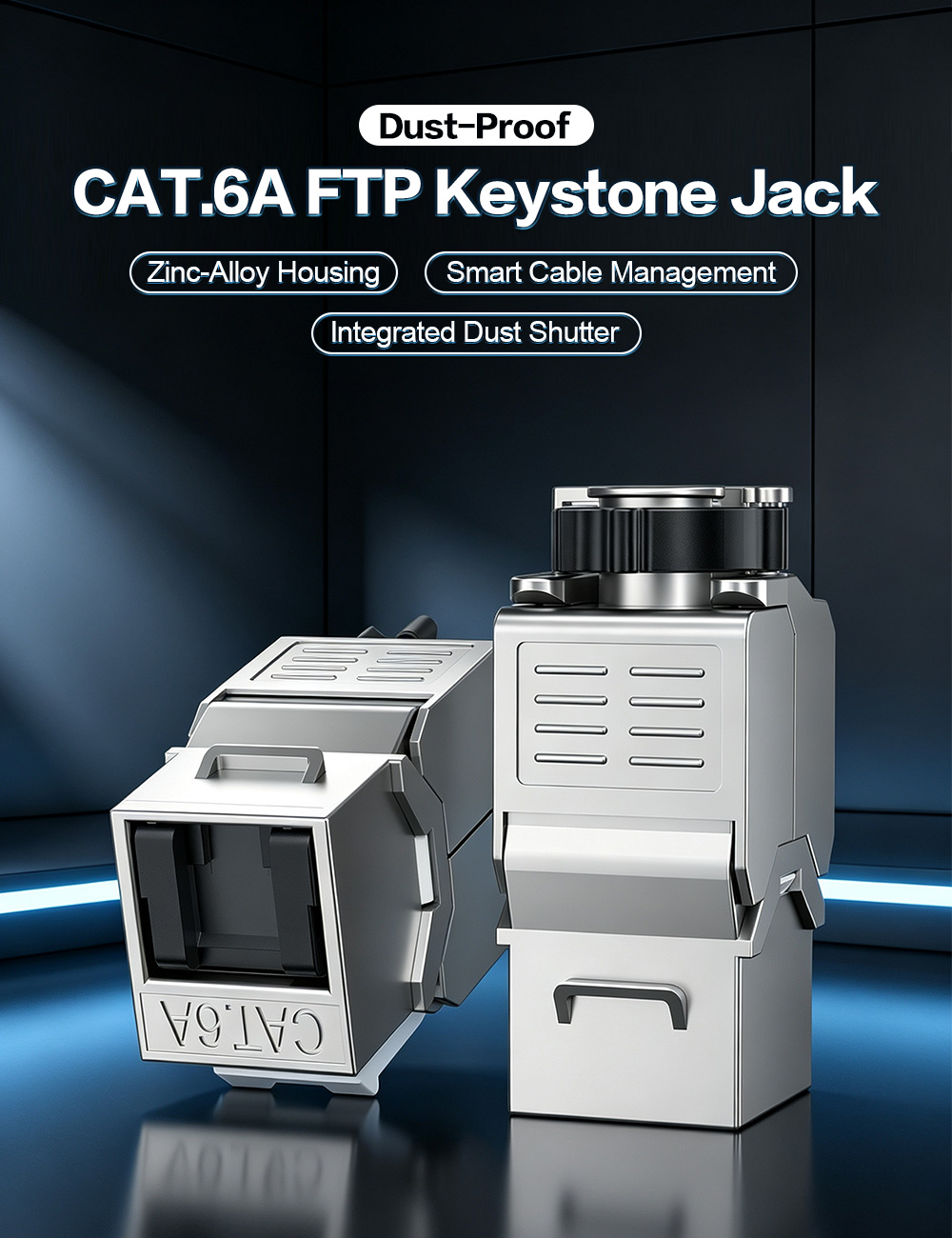 Dust-Proof Toolless Shielded Cat.6A FTP Keystone Jack