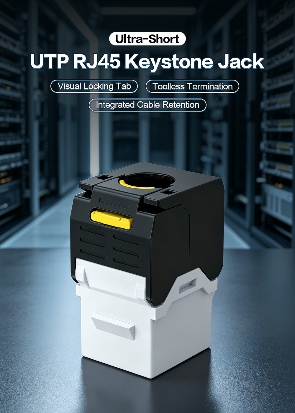 Ultra-Short UTP RJ45 Keystone Jack with Quick-Lock Cover