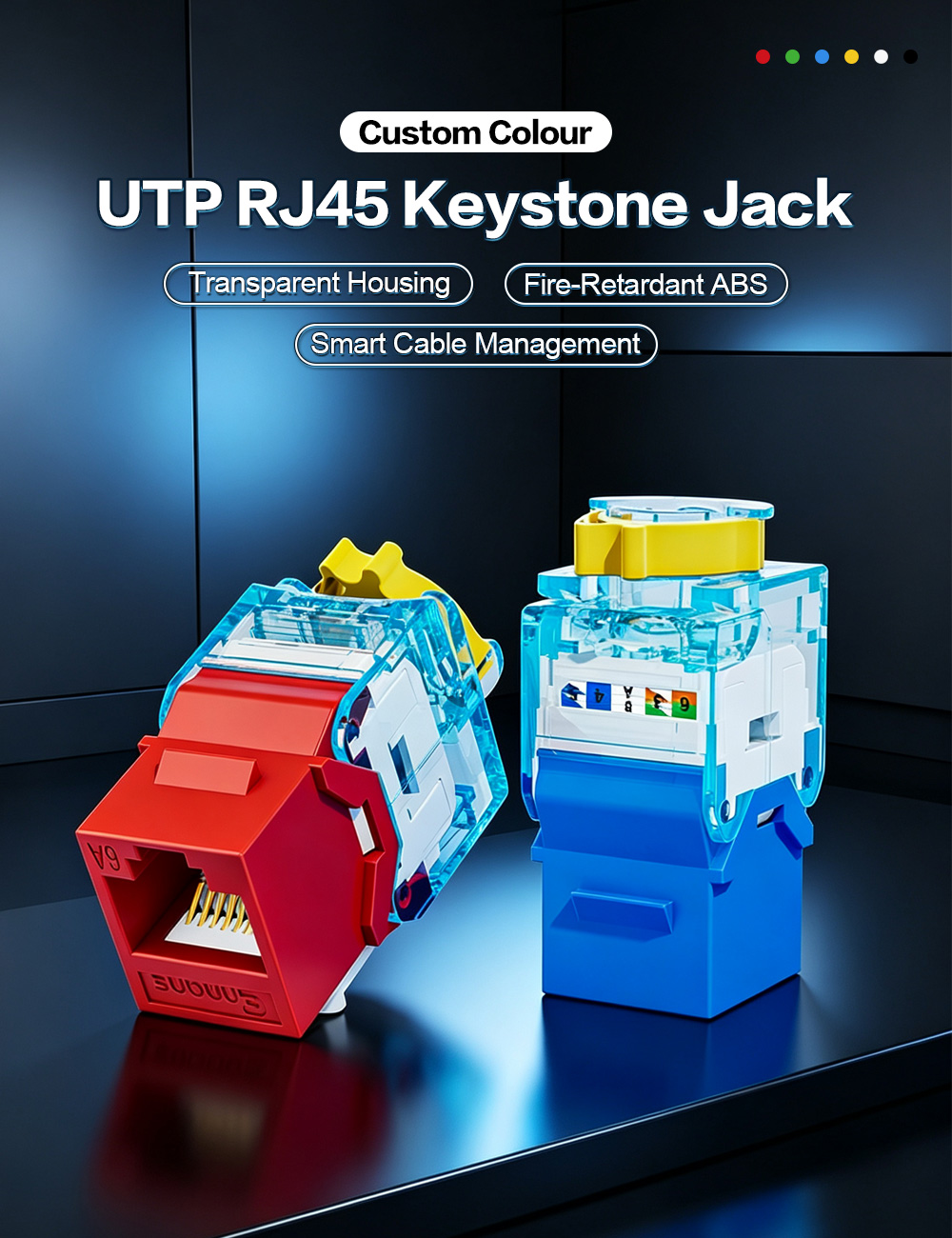 Custom Colour Fire-Retardant Toolless UTP RJ45 Keystone Jack
